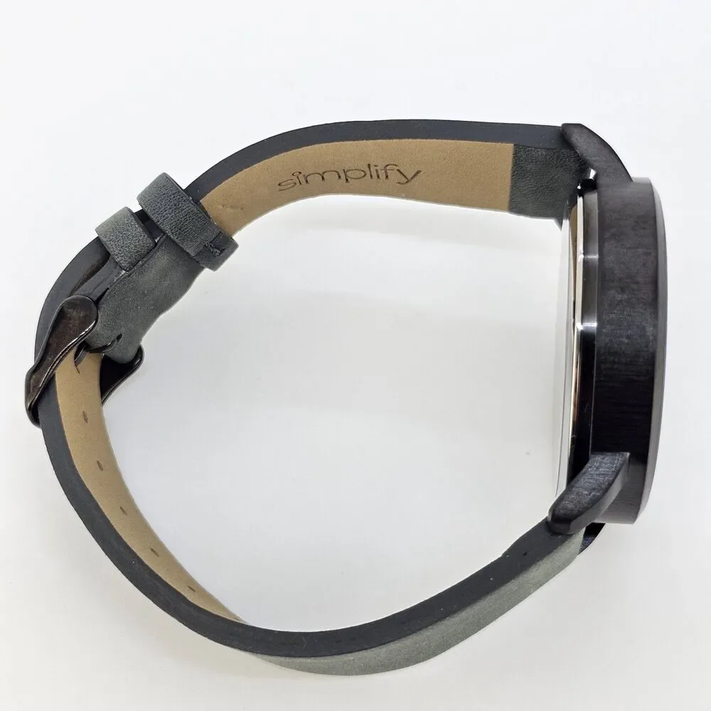 Men's Simplify Watch 42MM Roman Numerals Black Case Gray Dial Leather Bands Work